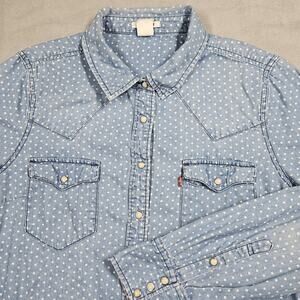 Levi’s Pearl Snap Shirt Womens XL Polka Dot Chambray Western Country Prairie